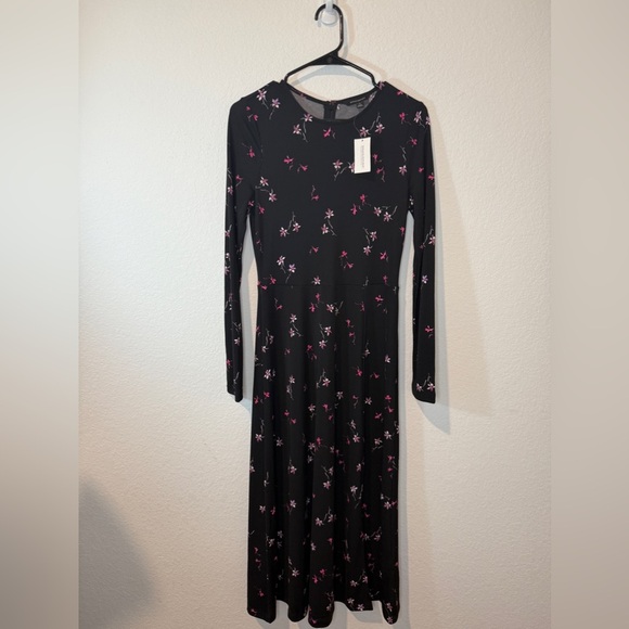 NWT Banana Republic Black Long Sleeve Slit Maxi Gown Jersey Dress Small - Picture 1 of 10